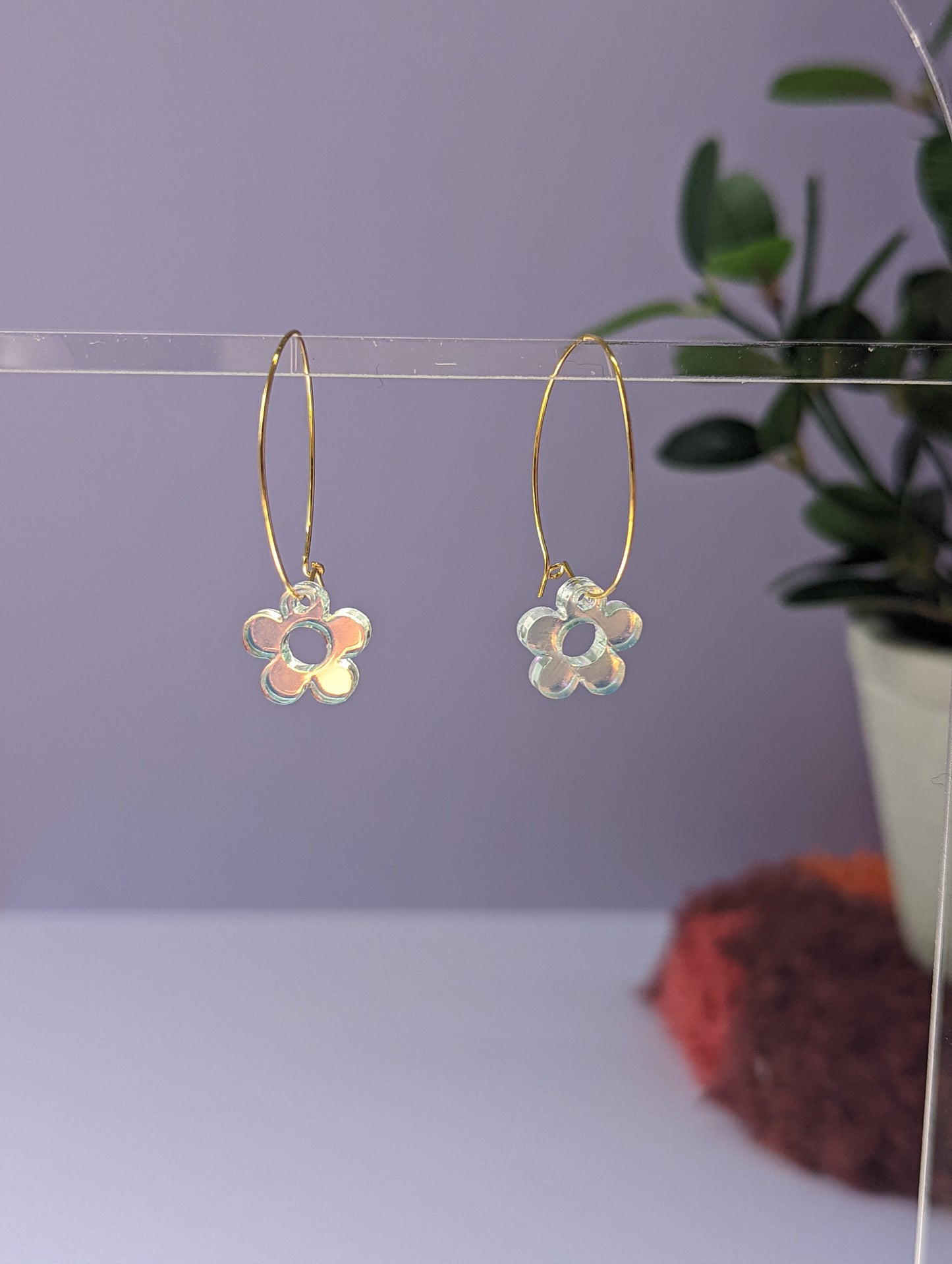 Iridescent Mini Daisy Earrings | Daisy Hoop Earrings | Iridescent Daisy Earring | Groovy Flower Earrings | Daisy Hoop Earrings