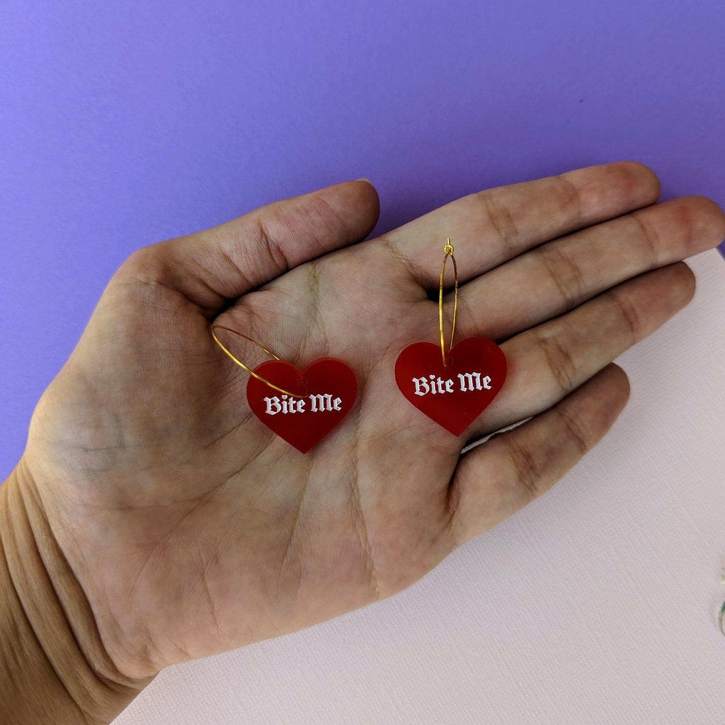 Bite Me Earrings | Anti-Valentine's Day Earrings | Cheeky Earrings | Heart Hoop Earring | Femme Earring | Red Heart Earrings