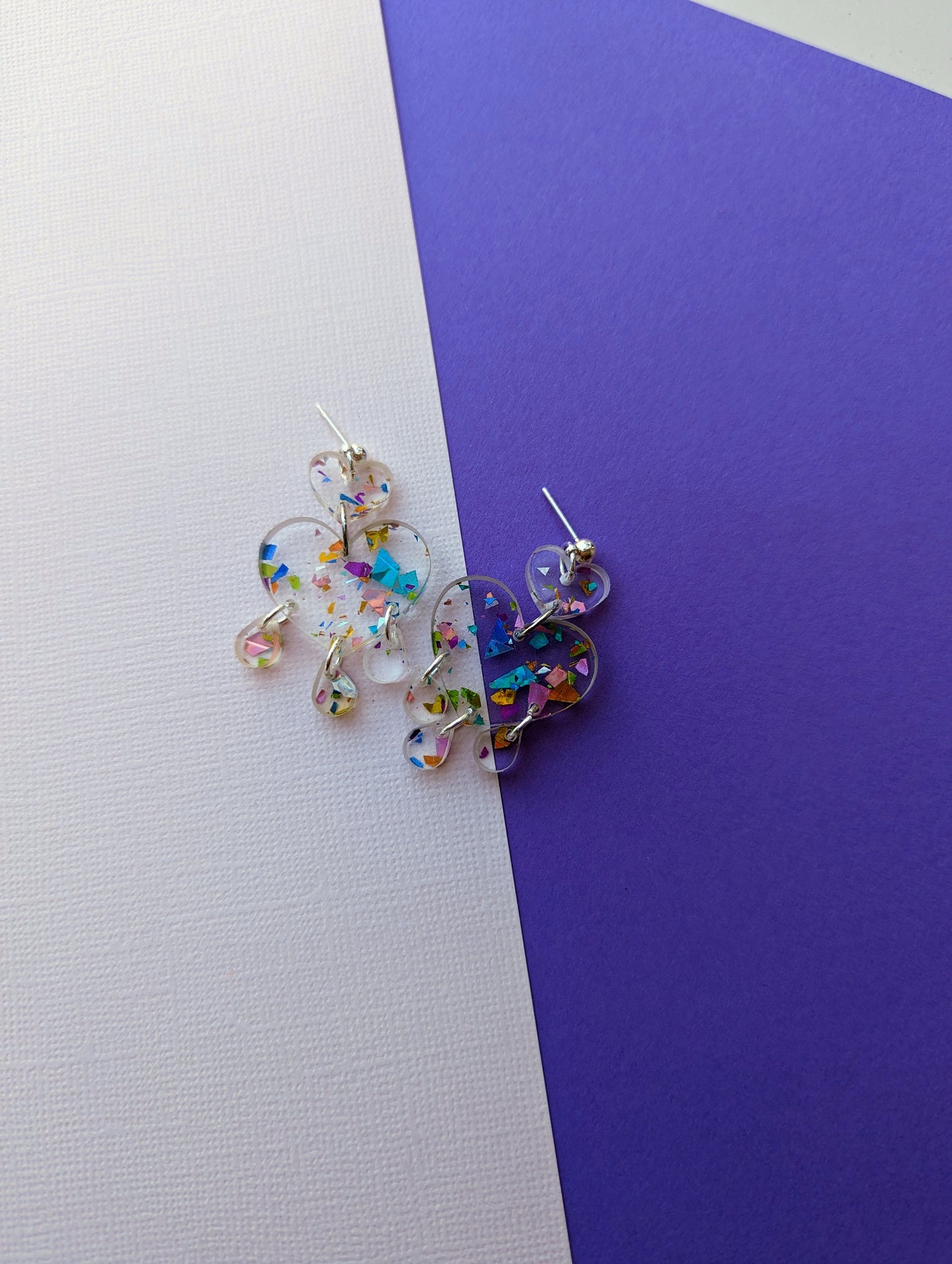 Chunky Glitter Raining Heart Earring | Crying heart earring |Glitter Heart Earring | Clear Heart