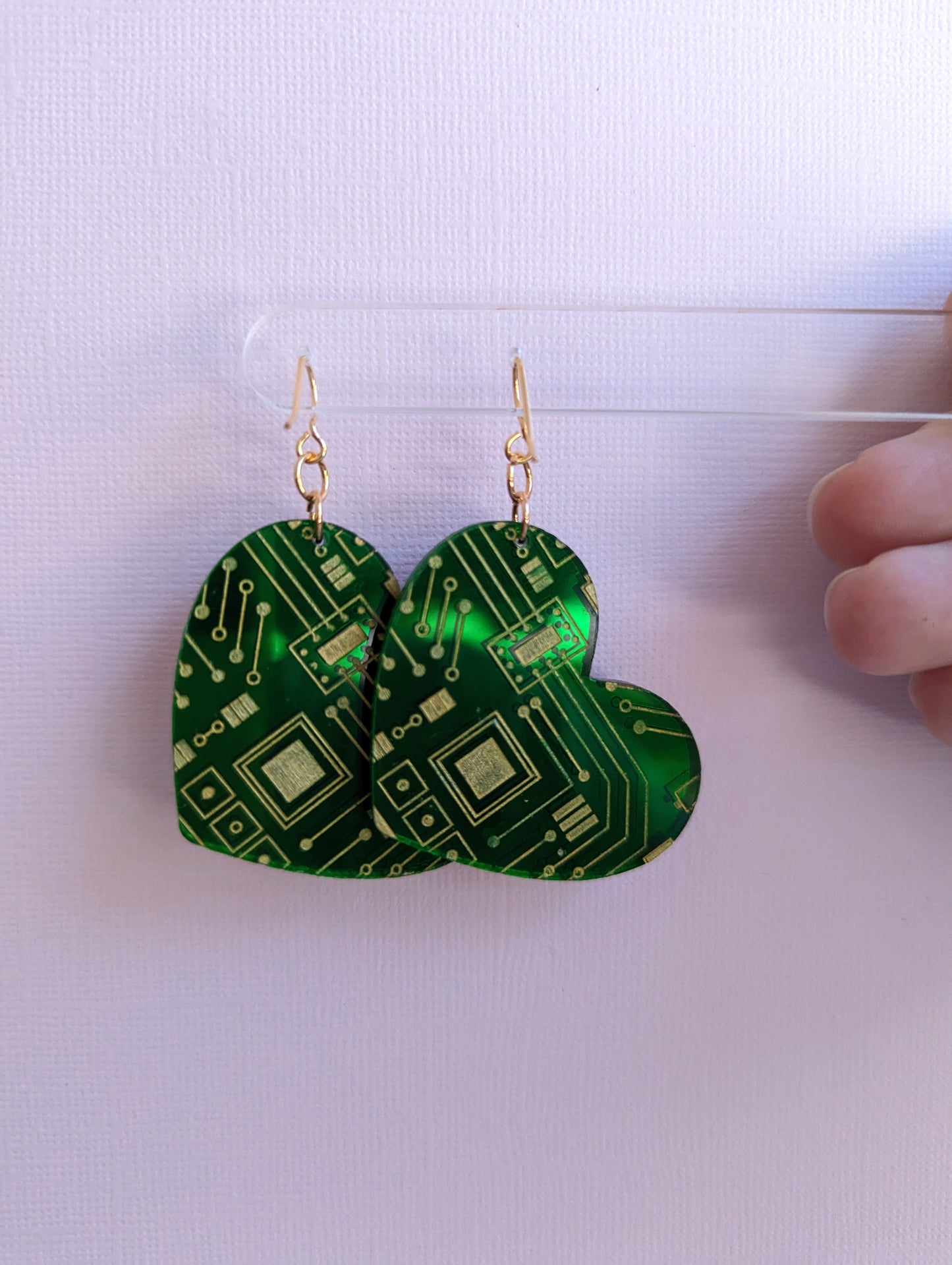 Circuit Board Heart Earring | Computer Science Gift | PCB Earrings | Tech Gift | Engineering Earrings | Metallic Green | STEM Earring