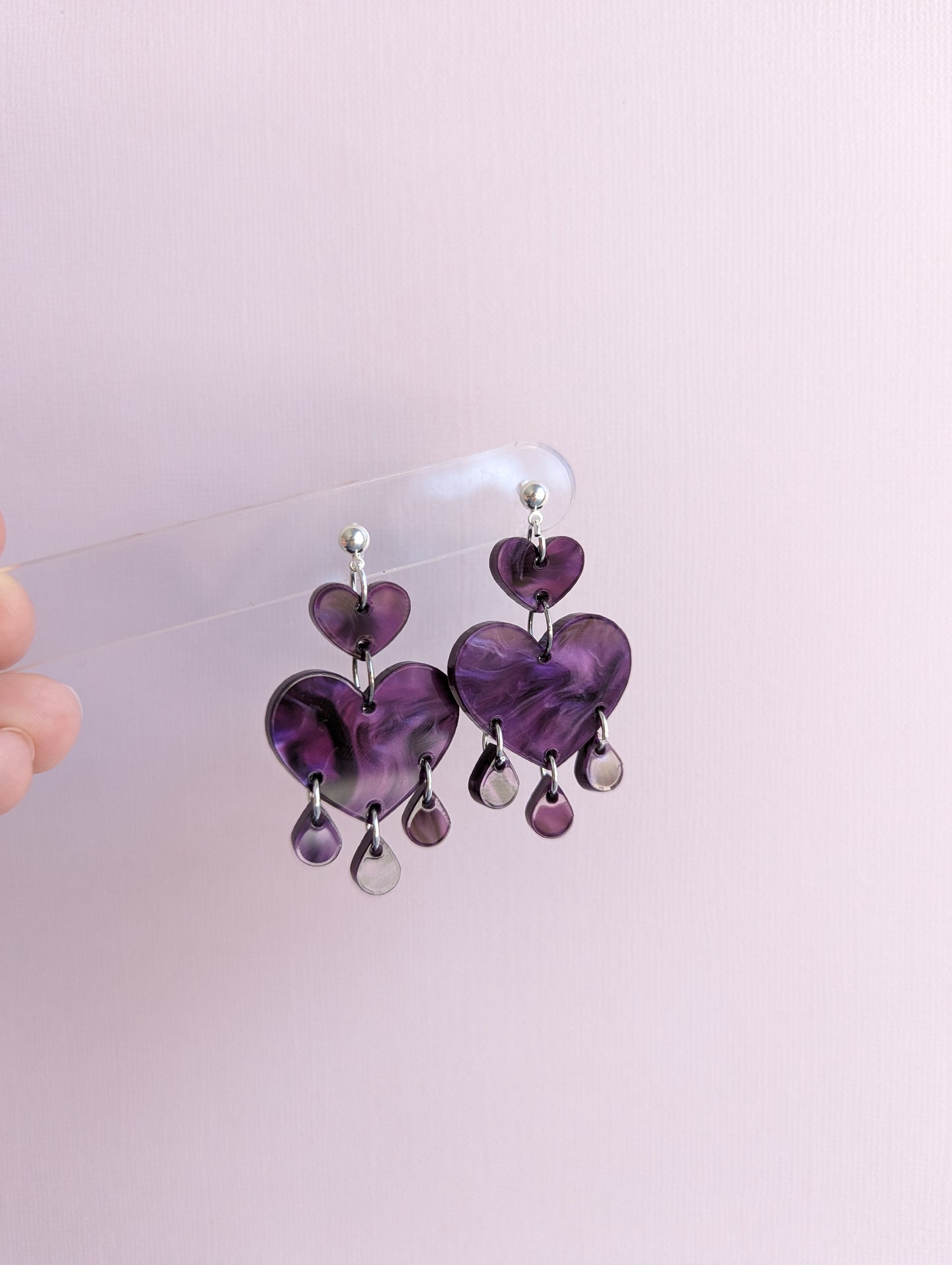 Purple Raining Heart Earring | Crying heart earring | Purple Heart Earring |