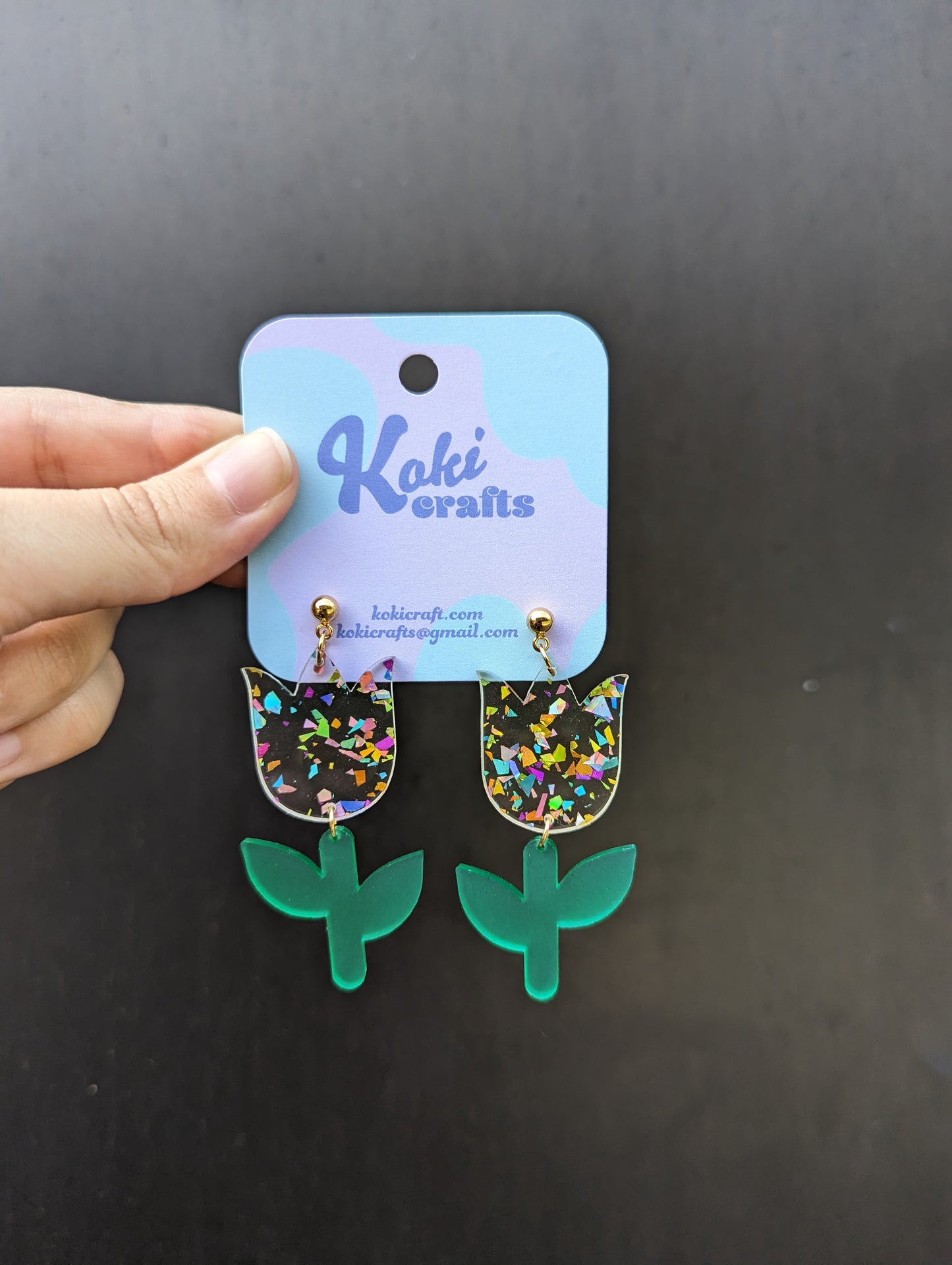 Chunky Glitter Tulip Earrings | Spring Earrings | Pastel Flower Earrings | Bold Earrings | Multicolor Tulip Dangles | Acrylic Flower