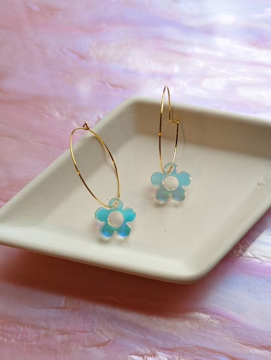 Iridescent Mini Daisy Earrings | Daisy Hoop Earrings | Iridescent Daisy Earring | Groovy Flower Earrings | Daisy Hoop Earrings